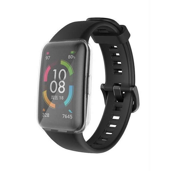 Mjukt silikon sportarmband för Huawei Band 6, med transparent TPU-fodral stötfångarramskydd Black