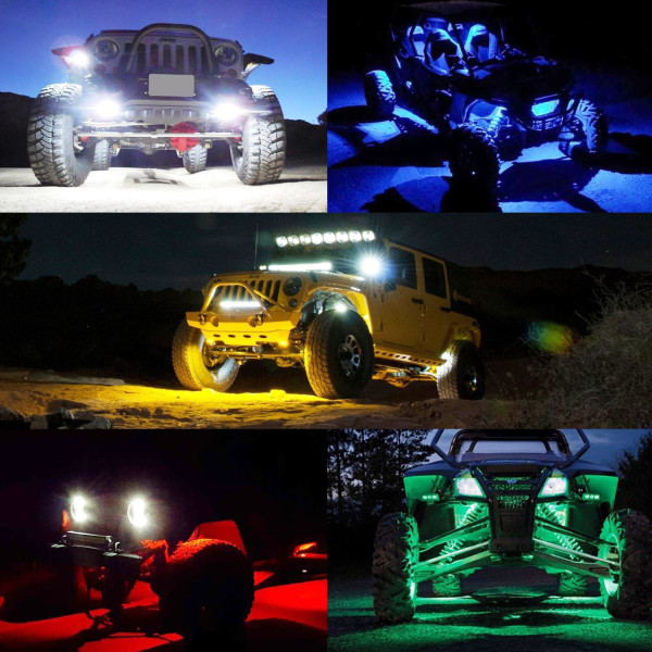 4 Pods LED-stenljus, vattentäta LED-neonljus för bil, lastbil, ATV, UTV, SUV, terrängbåt, underrede, glödande spårljus Yellow