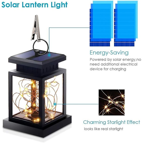 2-pak Udendørs Solcellelanterne, LED Solcellelanterne, IP44 Vandtæt Solcellehavelampe LED Solcellelamper til Have, Altan, Cafébar