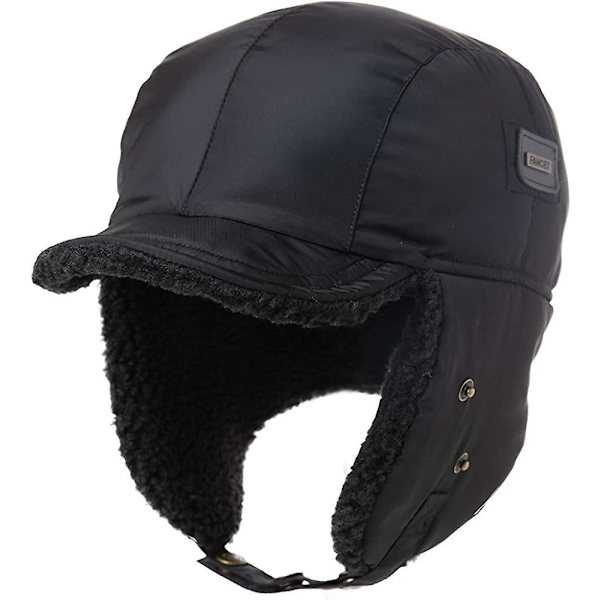 Vandtæt Yetsye Vinter Faux Læder Aviator Pilot Hue Øreklap Jagt Trapper Hat Black