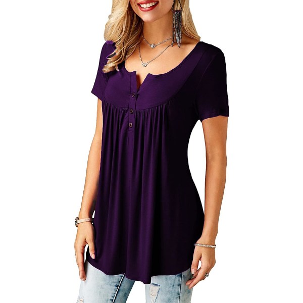 Naisten puserot röyhelöillä, löysä napitus, tunikat naisille Dark Purple M