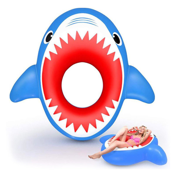 Jätteuppblåsbar hajpool Float Floatie Ride Summer Beach Swimming Pool Party Lounge Raft Decor