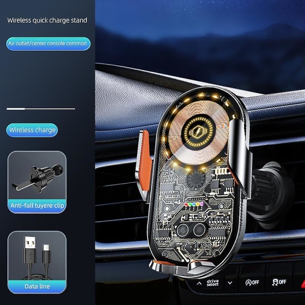 Billadapter för trådlös laddning i bilen, telefonhållare med intelligent induktionsklämma, kreativt transparent telefonfäste Grey