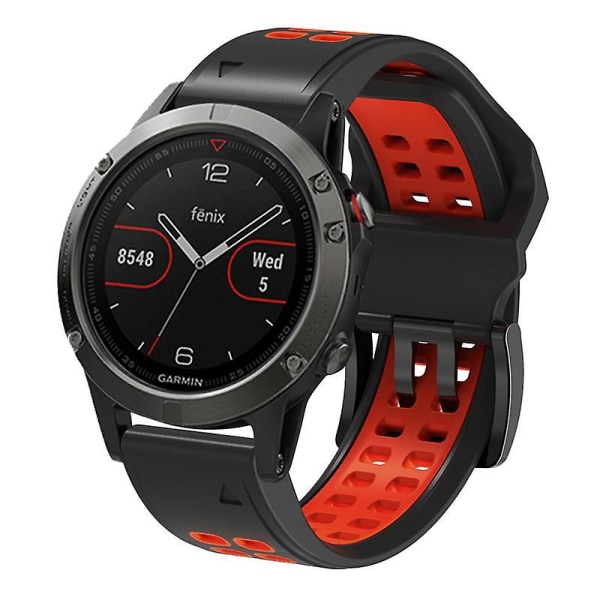 Mjukt silikon sportarmband för Garmin Fenix 7/6/5, snabbkoppling tvåfärgat klockarmband Black Red