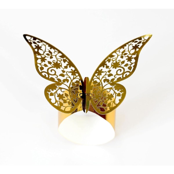 Gold50 stk. 3D Sommerfugl Papirservietringe, Servietring, Rund Bryllupsserviet til Bryllup, Kommunion, Fødselsdag, Jul, Banket, Middag, Fest