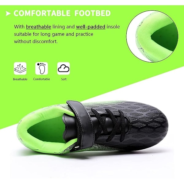 Fotballsko for barn, gutter og jenter, Fg/Ag baseballsko for ungdom, atletiske komfortable fotballsko for utendørs og innendørs bruk Black Green EU37