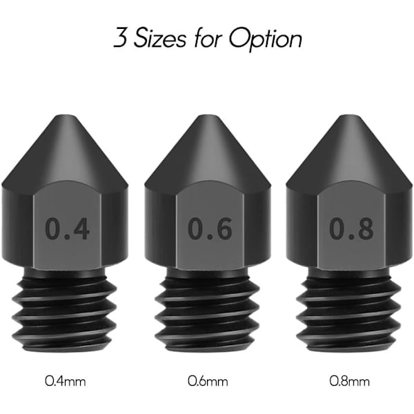 3 stk. 0,4 mm hærdede stål dyser til 1,75 mm filament til Creality Ender 3 / CR-10 / CR-10S Pro/TEVO Tarantula Pro/TEVO Flash/Sapphire Pro