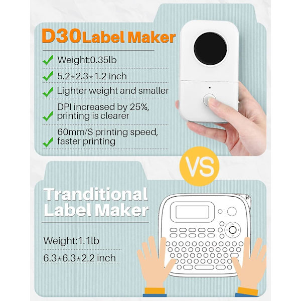 Label Maker D30 2021 Bærbar Trådløs Forbindelse Labelprinter white