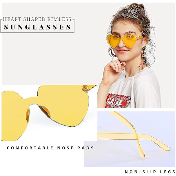 2 Pak Rimløse Hjerteformede Solbriller Kvinder Ét Stykke Transparent Trendy Kærlighed style14