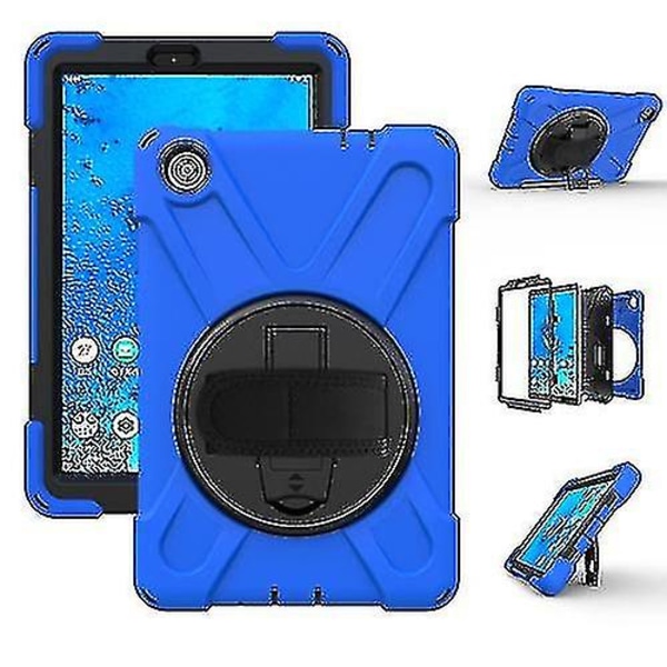 För Lenovo Tab M8 Stötsäker Färgglad Silikon + Pc Case med hållare & handgreppsrem & axelrem Blue