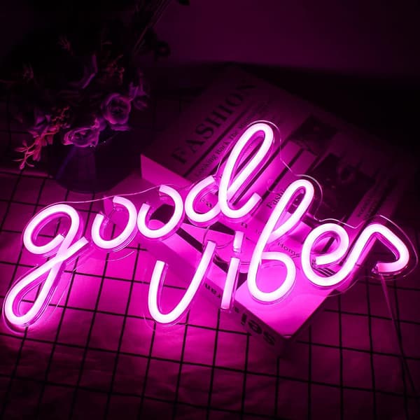 Rosa \"Good Vibes\" Neonskylt - Neonljus för sovrum, LED Neonskyltar för väggdekor