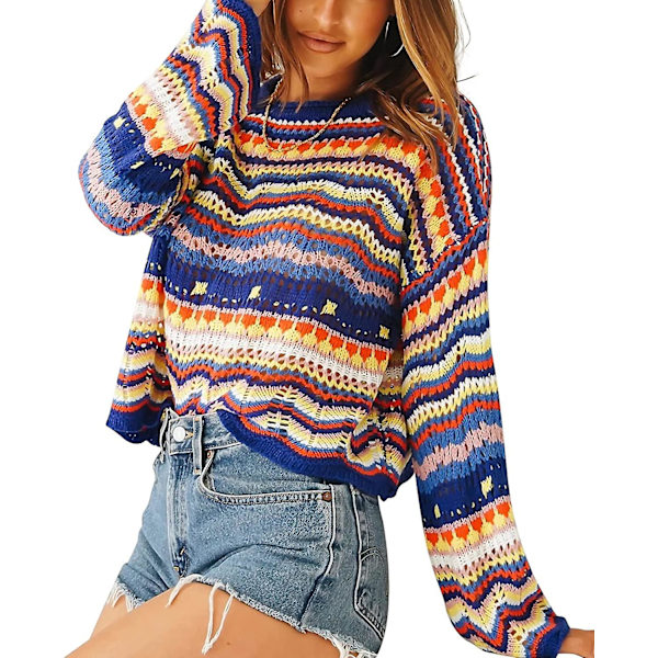 Dame Hul Ud Hæklet Strik Trøje Crop Tops Langærmet Trøje Cropped Style 3 M