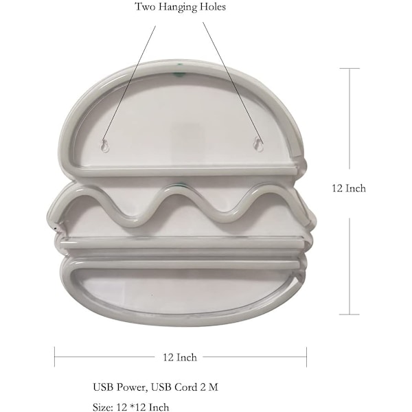 LED transparent akrylplade neon lys hamburger form 5V usb
