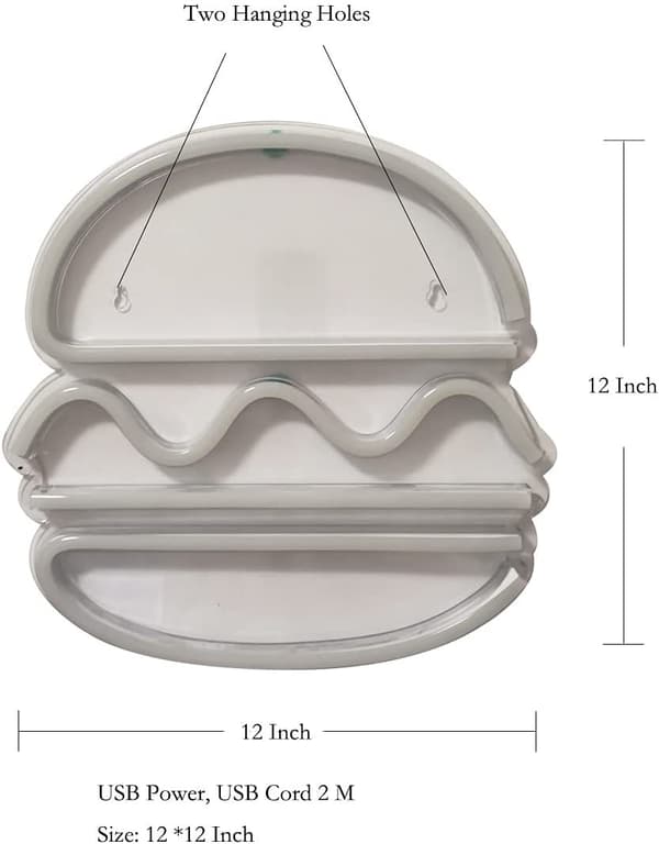 LED transparent akrylplate neonlys hamburgerform 5V usb