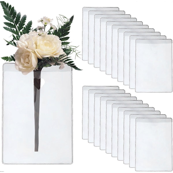 20 st Pocket Boutonniere Plastficka, Fodral för Boutonniere Kort Utan Nål