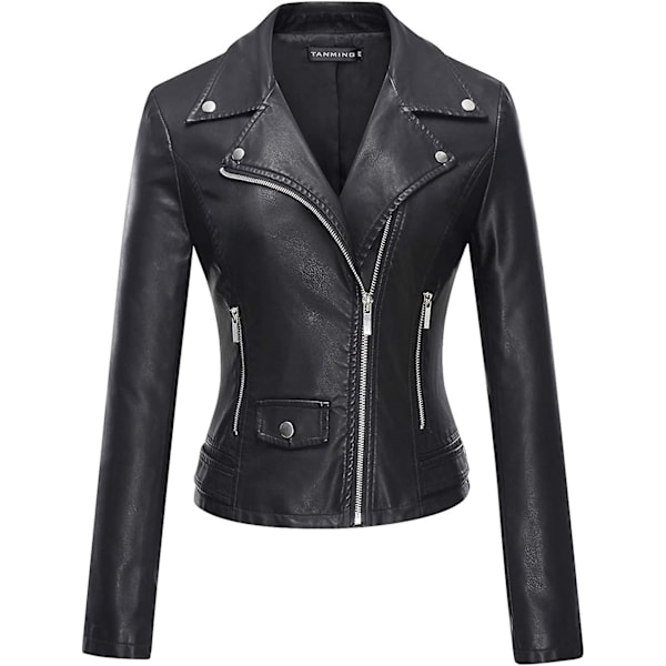 Kvinnors Faux Läder Moto Biker Kort Rock Jacka M