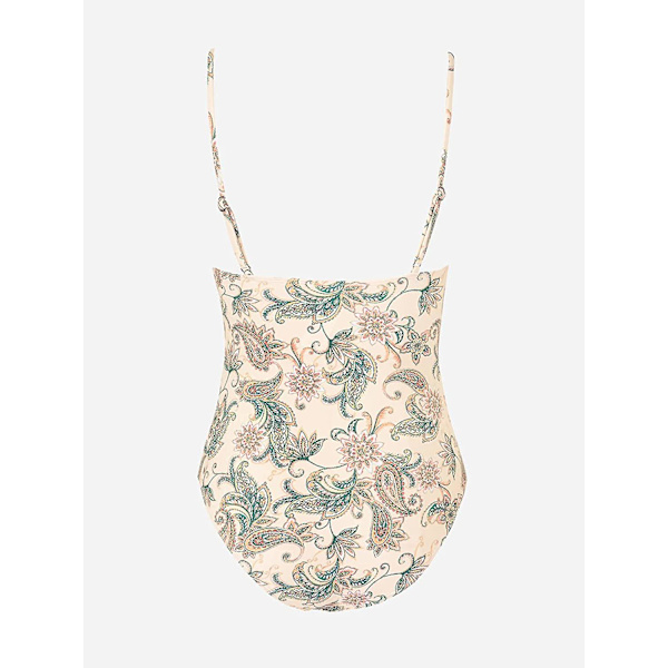 Dame Badedragt Heldragt V-hals Mavekontrol Rynket Front Lav Ryg Paisley Print XL