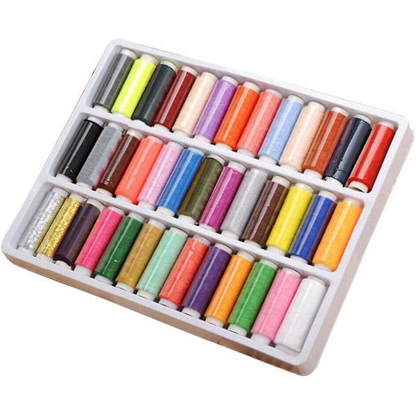 39 farger Spoler Polyester Sytrådsett, spoler med tråd for hånd- og maskinsøm Trådboks Assorterte farger Perfekte verktøy for DIY