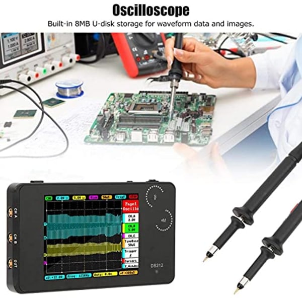 DS212 Mini Oscilloscope Bærbar Digitalt Lagringsoscilloskop Lommeformat 2-kanals Oscilloscope med USB-grensesnitt for Elektronisk Ingeniørreparasjon