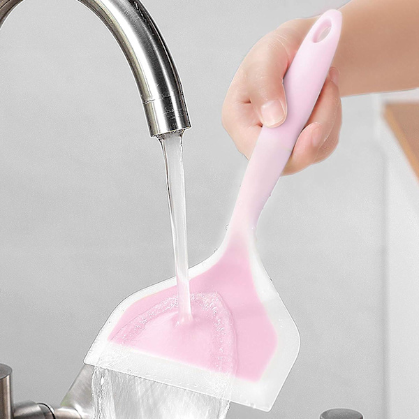 Silikonspatel pannkaksspade omelettspatel vändare för ägg fisk pannkaka pizza och biff bred mjuk pizzaspade non-stick värmebeständig kök Clear Pink Large
