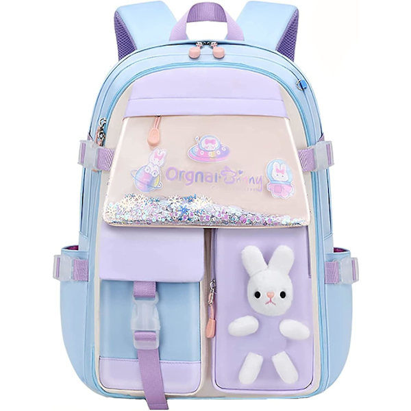 Ryggsäck med kaninmotiv - Ryggsäck med kaninmotiv för flickor - Söt ryggsäck för flickor i skolan - Kawaii-ryggsäck för flickor Blue L
