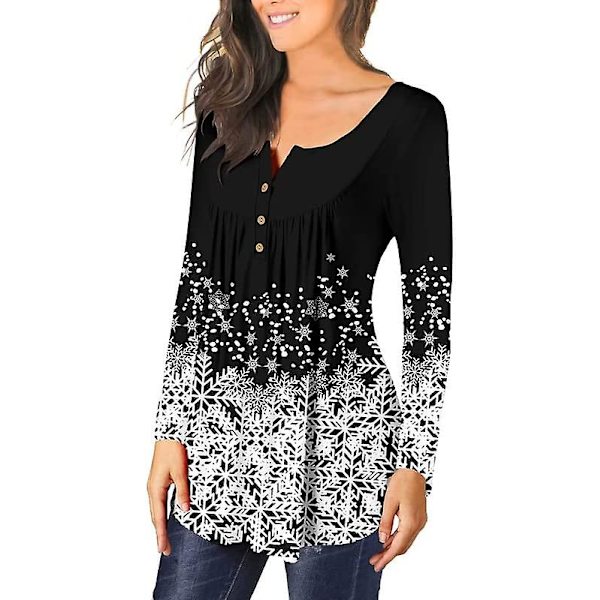 Dame Casual Bluser Topper Løse Plisserte Blomstrete Tunika Skjorter For Kvinner UK V-hals Snowflake M