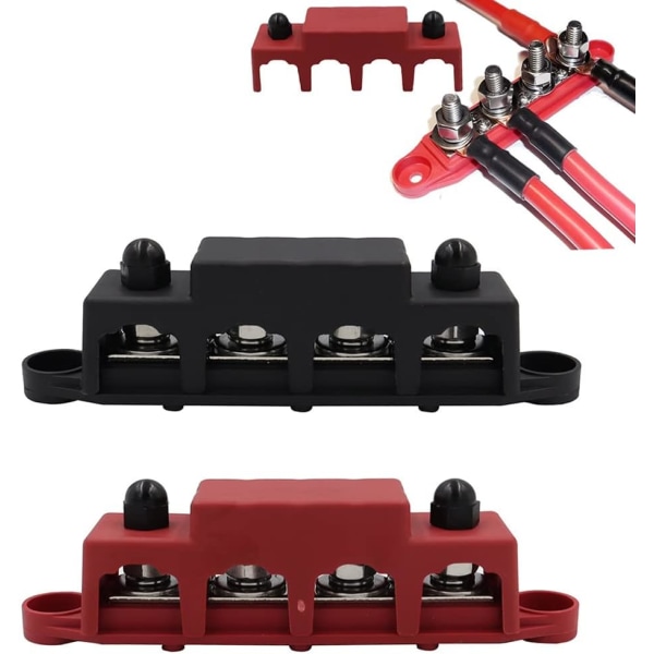 CNImpetus Strömfördelningsblock Samlingsskena, 2 st 5/16\" M8 250AMP 12/24V Automatisk Marin Elektrisk Samlingsskena 4 Bult Svart/Röd M8