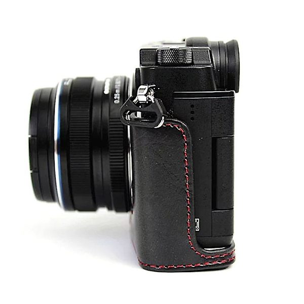 PU-läder kameraskyddsfodral för Olympus PEN-F, halv kroppsskydd med bottenöppning Black