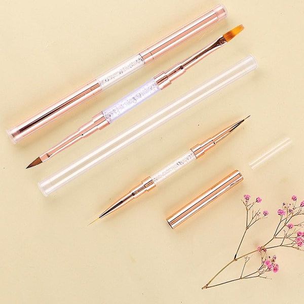 Kaksipäinen akryylikynsi taidepensselisetti - Kynsiharjat pyöreä soikea geelirakennusharja kynsitaidetyökalut Square Grace Pen * Crystal Pen