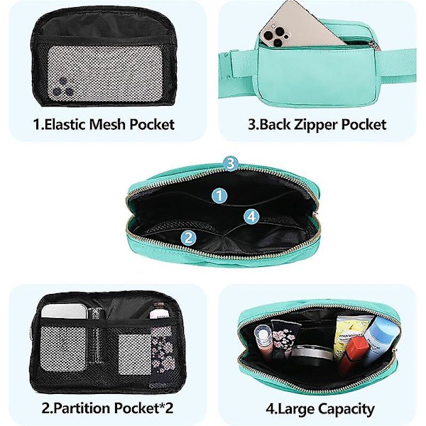 Snygg midjeväska i nylon för män och kvinnor, vattentät, sportig, casual crossbody-väska Mint Green