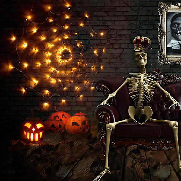 LED Halloween Sort Edderkoppespind Lys, Indendørs Og Udendørs Halloween Dekorationer Purple