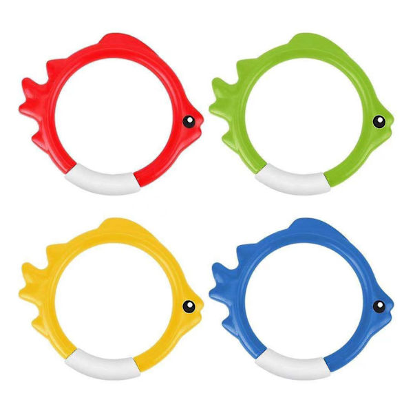 Dykande fiskringar, set med 4 små dykande simleksaker, undervattensfiskringar för poolleksaker