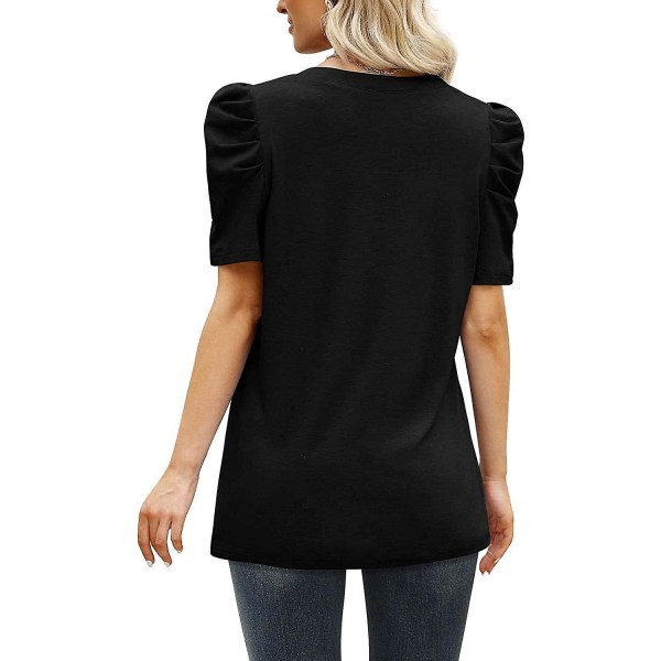 T-skjorter for kvinner V-hals topper Dame Gigot Erme Sommer Casual Tee Black M