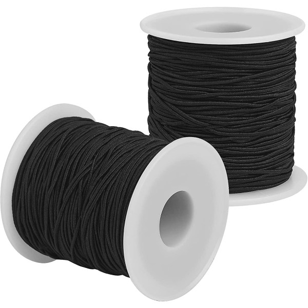 Elastisk snor til armbåndsfremstilling - 2 ruller sort elastisk snor 1,2 mm i alt 109 yards, robust elastisk armbåndssnor elastisk snor til smykkefremstilling