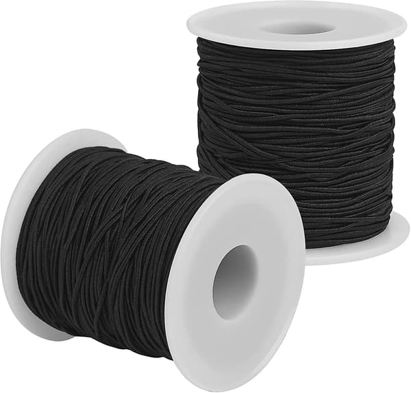 Elastisk tråd for armbåndslaging - 2 ruller svart elastisk snor 1,2 mm totalt 109 yards, solid elastisk armbåndsnor for smykkelaging