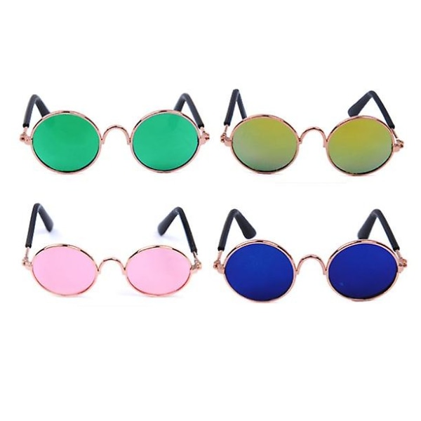 4-pack Runda kattsolglasögon Klassiska Retro UV-skydd Liten hundsolglasögon för fest Cosplay-kostym Söt rolig husdjursfotorekvisita