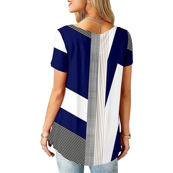 Dame Casual Bluser Toppe Løse Plisserede Blomstrede Tunika Skjorter Til Kvinder UK V-Hals Geometry B L