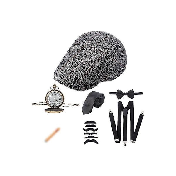 20 % alennus 1920-luvun miesten asusta Peaky Blinders Gatsby Panama -hattu henkselit rusetti grey