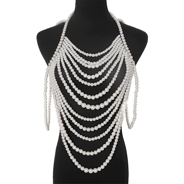 Pärl kroppskedja halsband för kvinnor: Justerbar modeaccessoar