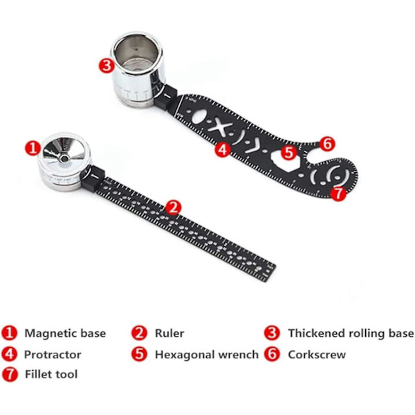 Multifunktionellt ritverktyg Mångsidigt ritverktyg Böjd magnetisk linjal Gradskiva Combo Och Mini Kompass