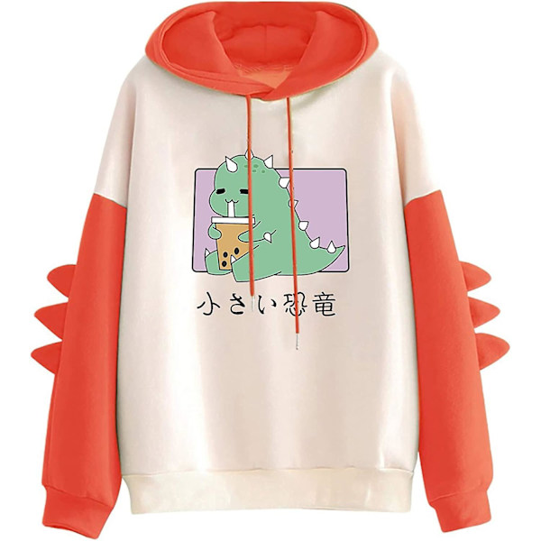 Vvia Kvinnor Tonåringar Flickor Kawaii Dino Hoodie Pullover Med Huva Dinosaurie Hooded Sweatshirt Långärmad Toppar Topp Utan Fickor Red M