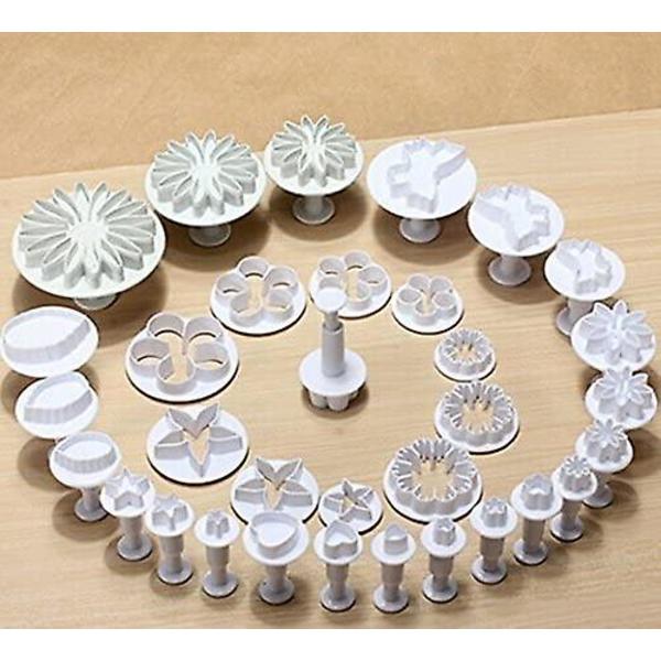 33 Deler Fondant Kakekjeks Stempel Kutter Sukkerblomst Blad Sommerfugl Hjerteform Dekorasjonsform DIY Verktøy