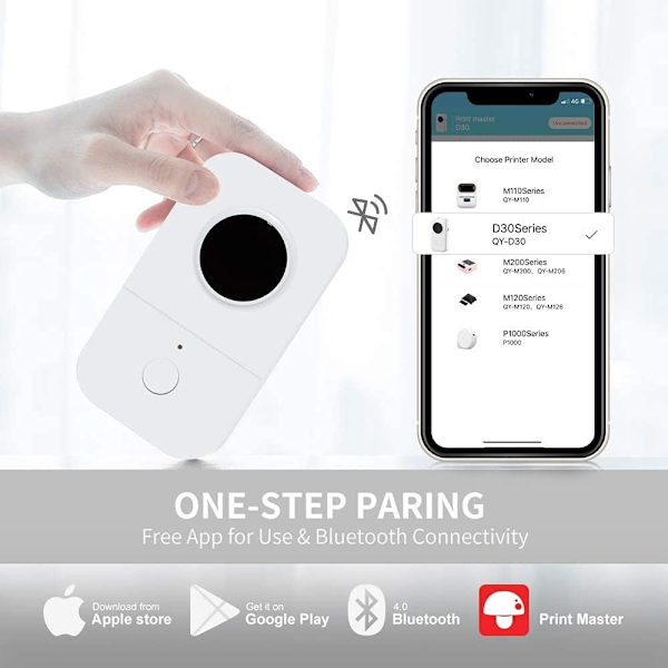 Bærbar Bluetooth Trådløs Lille Termisk Klistermærkeproducent, Smart Mobil Lomme Handy Etiketmaskiner, Kompatibel med iOS & Android