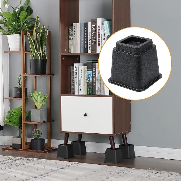 Sengeforhøyere 7,6 cm, Kraftig firkantet møbelrammeløfter for sofa, stol, skrivebord, divan og køyesengstolpe, sett med 4 Black 5 Inch