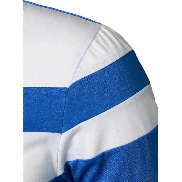 Herr Casual Långärmad Polotröjor Kontrastfärg Patchwork Bomull Tee Toppar Blue M
