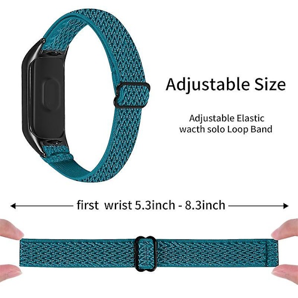Stretchig nylon anti-scratch justerbar handledsrem för Xiaomi Mi Band 3/4, med svart klockram Cyan