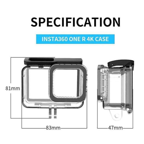 40m Dyk Vattentät Fodral Hög Transparent Hus Skal för Insta360 ONE R 4K Action