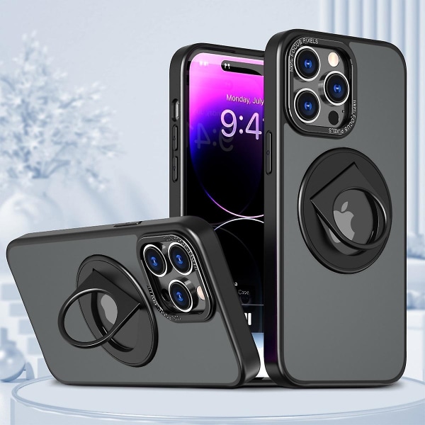 Magsafe Case Kompatibel med Iphone 15 Pro Max, Slim PC Stötsäkert Frostat Cover Med Osynlig Magnetisk Ring Ställ Black For iPhone 15 Pro Max-15 Ultra