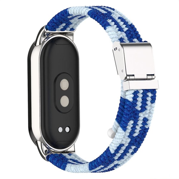 För Xiaomi Smart Band 8 flätat nylon watch Justerbart spänne elastiskt band Blue White