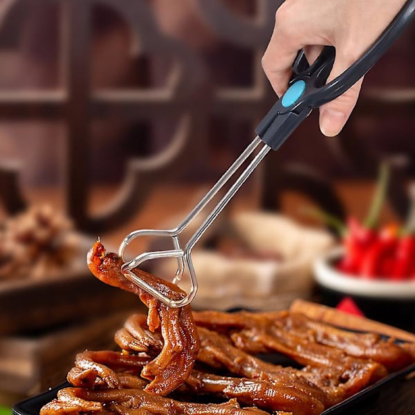 Matklyper i rustfritt stål, langhåndtak, grillklype, grillmatklype, brødklype, kjøkkenklype (farge: Hvit)